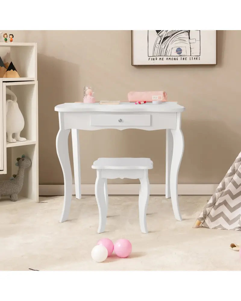 Mini Makeup Dressing Mirror Vanity Table Stool Set - White - Kids Vanities