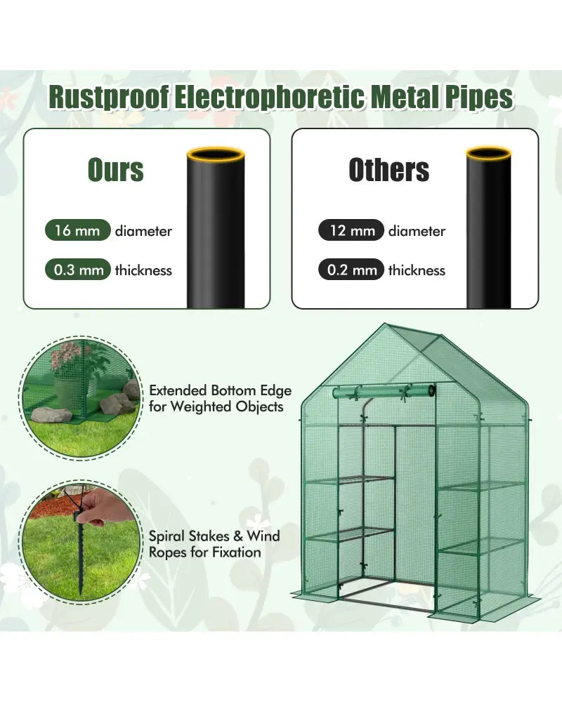 Mini Portable 4 Tier 8 Shelves Walk-in Plant Greenhouse - Green - Greenhouses