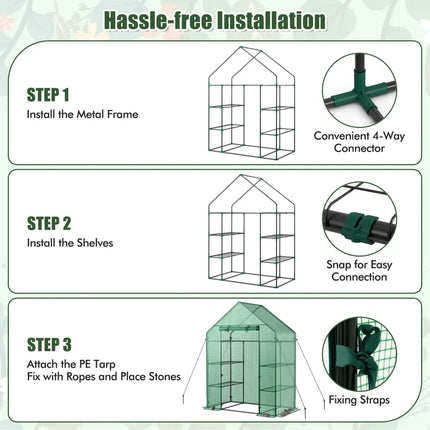 Mini Portable 4 Tier 8 Shelves Walk-in Plant Greenhouse - Green - Greenhouses