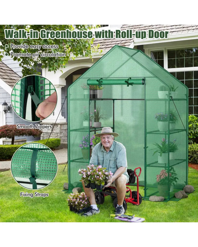 Mini Portable 4 Tier 8 Shelves Walk-in Plant Greenhouse - Green - Greenhouses
