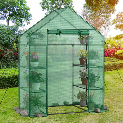 Mini Portable 4 Tier 8 Shelves Walk-in Plant Greenhouse - Green - Greenhouses