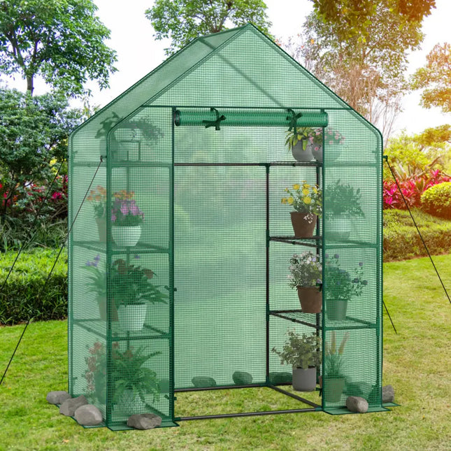 Mini Portable 4 Tier 8 Shelves Walk-in Plant Greenhouse - Green - Greenhouses