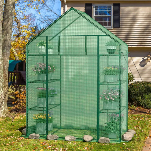 Mini Portable 4 Tier 8 Shelves Walk-in Plant Greenhouse - Green - Greenhouses