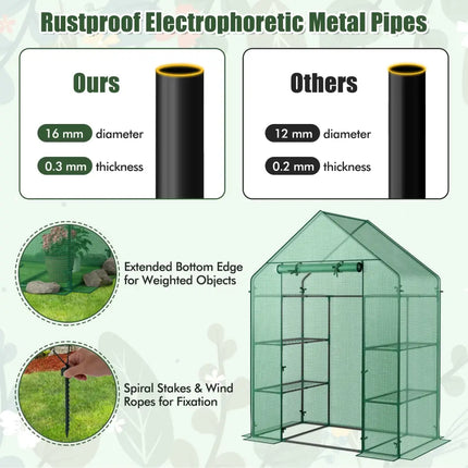 Mini Portable 4 Tier 8 Shelves Walk-in Plant Greenhouse - Green - Greenhouses