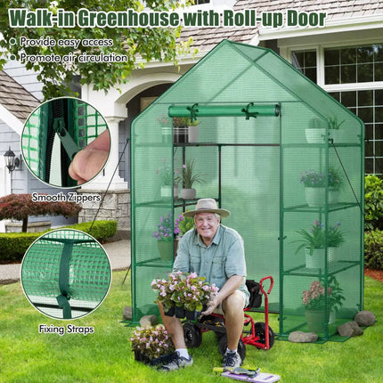 Mini Portable 4 Tier 8 Shelves Walk-in Plant Greenhouse - Green - Greenhouses