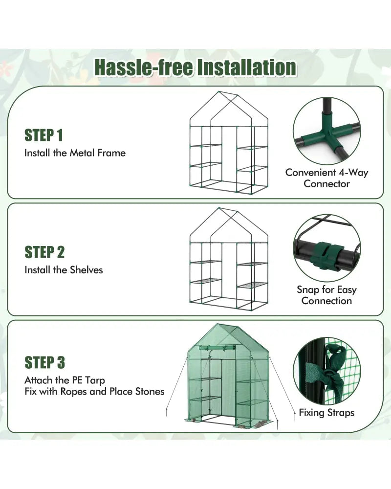 Mini Portable 4 Tier 8 Shelves Walk-in Plant Greenhouse - Green - Greenhouses