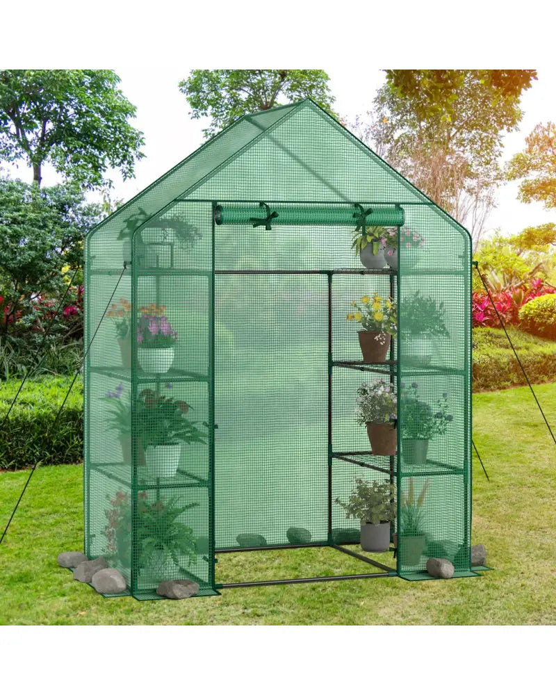 Mini Portable 4 Tier 8 Shelves Walk-in Plant Greenhouse - Green - Greenhouses