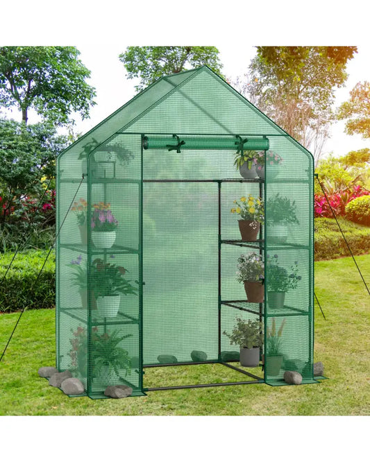 Mini Portable 4 Tier 8 Shelves Walk-in Plant Greenhouse - Green - Greenhouses