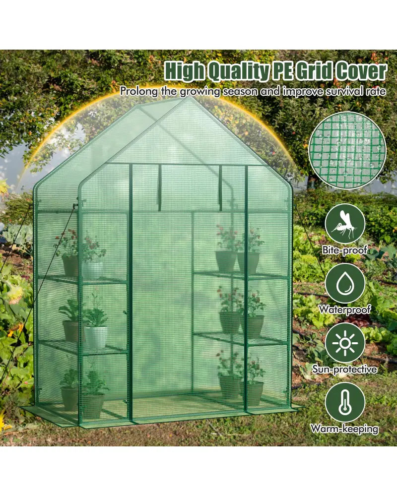 Mini Portable 4 Tier 8 Shelves Walk-in Plant Greenhouse - Green - Greenhouses