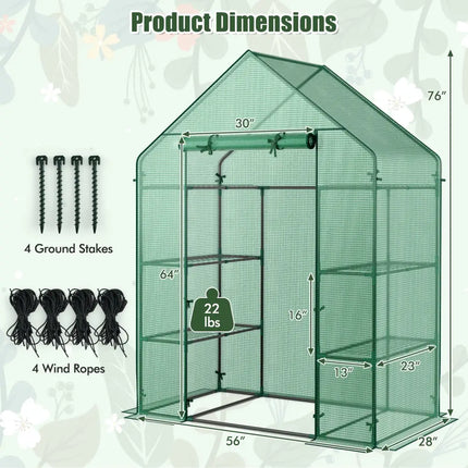 Mini Portable 4 Tier 8 Shelves Walk-in Plant Greenhouse - Green - Greenhouses