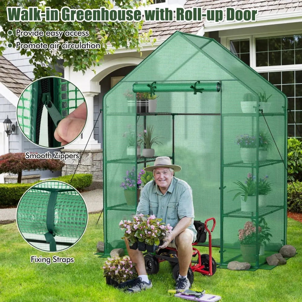 Mini Portable 4 Tier 8 Shelves Walk-in Plant Greenhouse - Green - Greenhouses