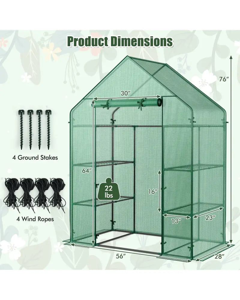 Mini Portable 4 Tier 8 Shelves Walk-in Plant Greenhouse - Green - Greenhouses