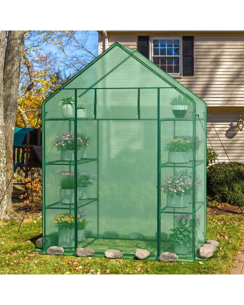 Mini Portable 4 Tier 8 Shelves Walk-in Plant Greenhouse - Green - Greenhouses
