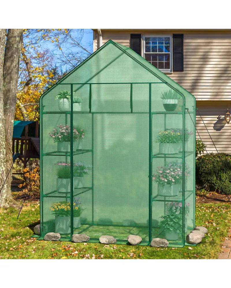 Mini Portable 4 Tier 8 Shelves Walk-in Plant Greenhouse - Green - Greenhouses