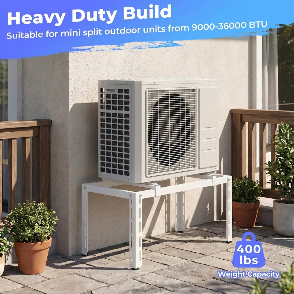 Mini Split Ground Stand Adjustable for 9000-36000 BTU Ductless Air Conditioners Heat Pump-White - White - Mini Split AC
