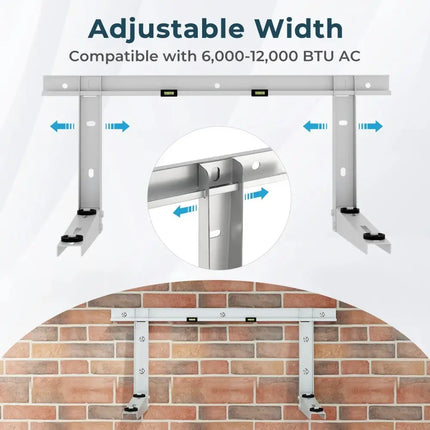 Costway adjustable width mini-split AC bracket compatible with 6000 to 12000 BTU units mounted on brick wall