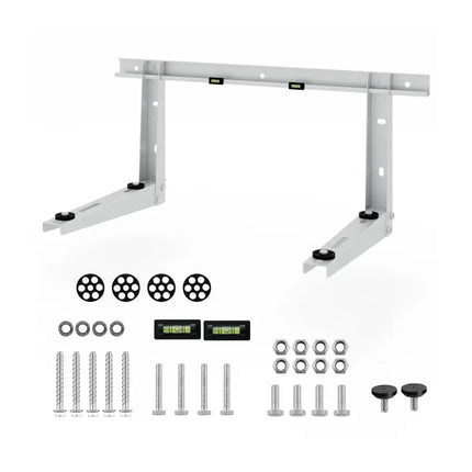 Costway mini-split AC wall mount bracket with screws, nuts, washers, and level tools