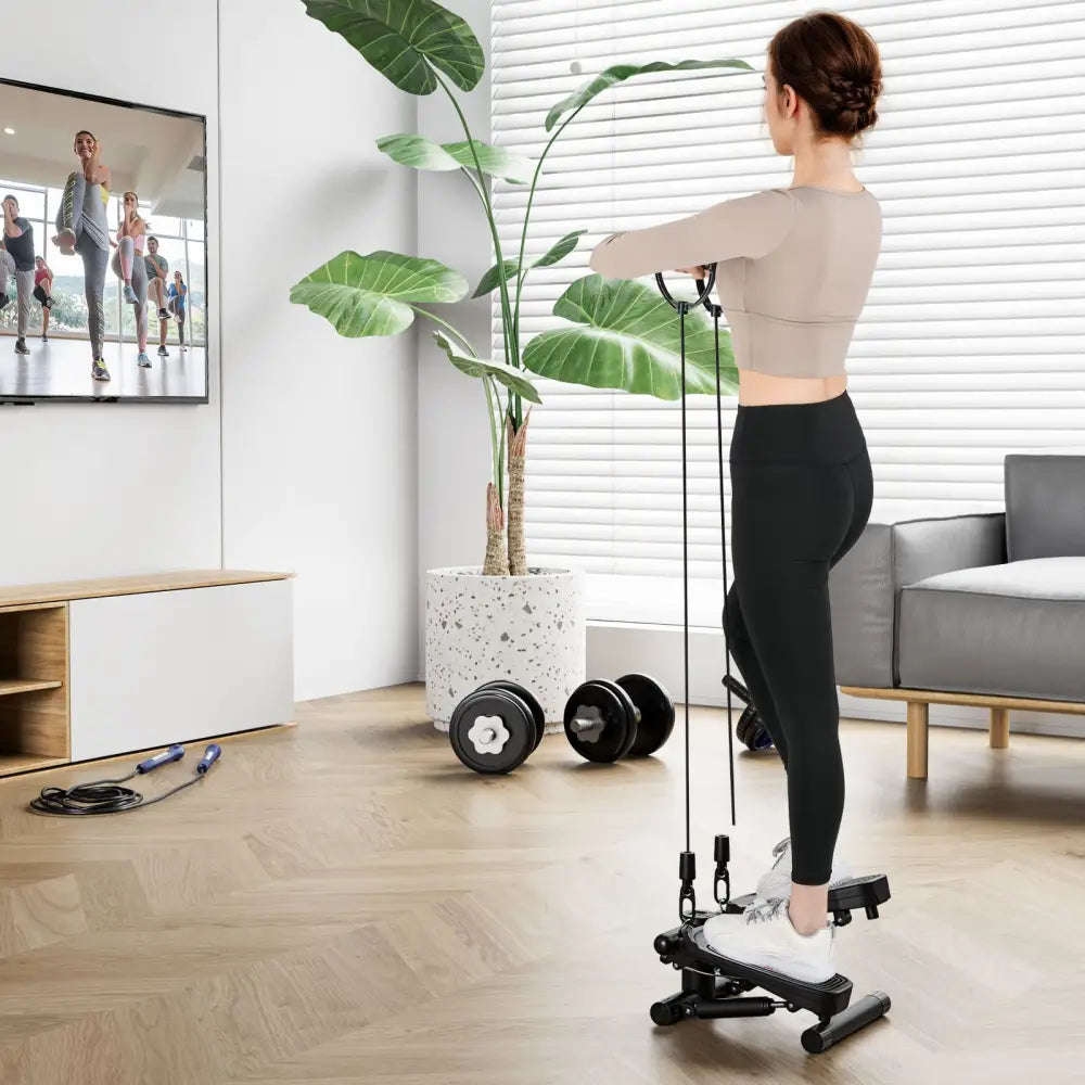 Mini Stepper with Resistance Bands and Adjustable Height for Exercise at Home-Black - Black - Sport Equipments