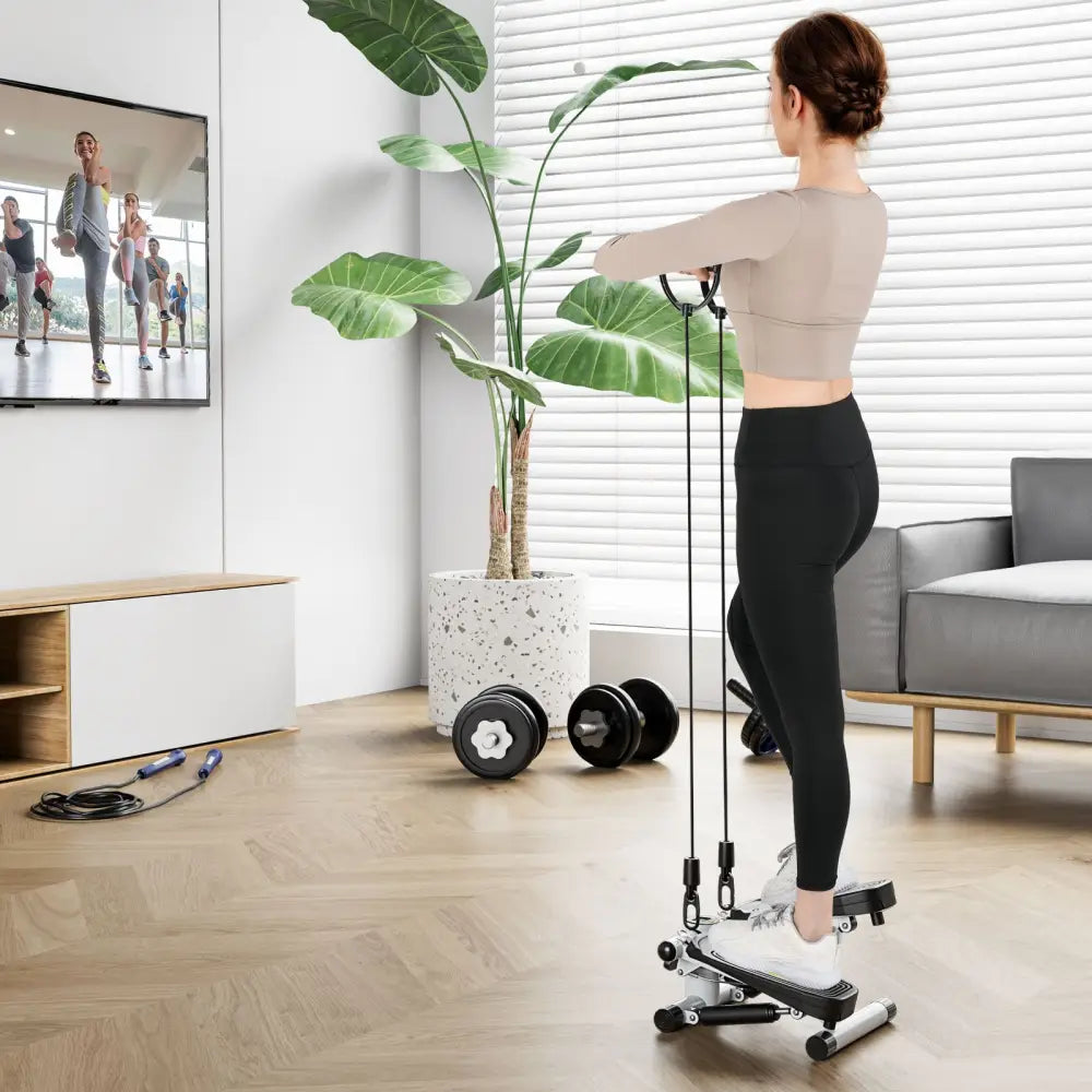 Mini Stepper with Resistance Bands and Adjustable Height for Exercise at Home-White - White - Sport Equipments