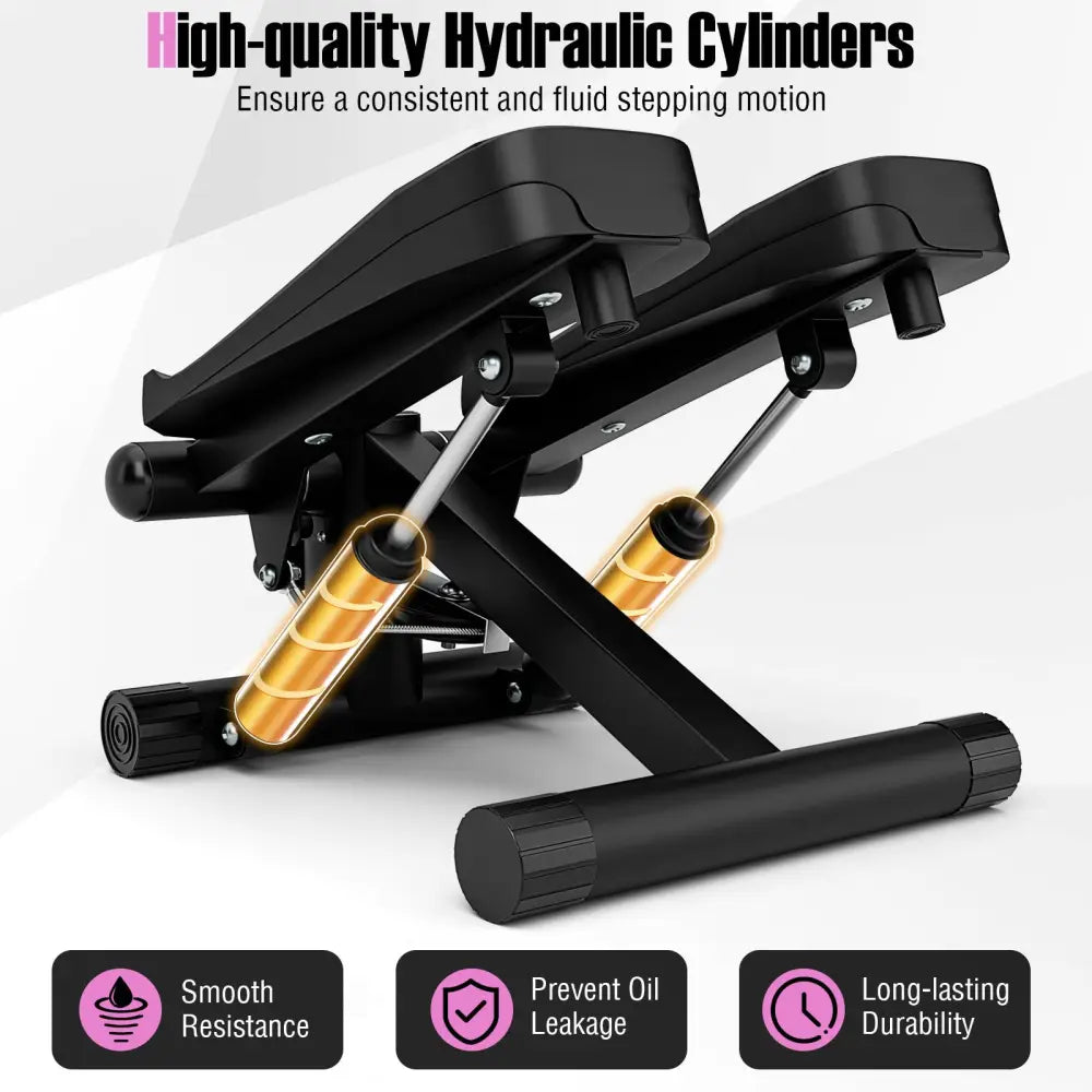 Mini Stepper with Resistance Bands and Adjustable Height for Exercise at Home-Black - Black - Sport Equipments
