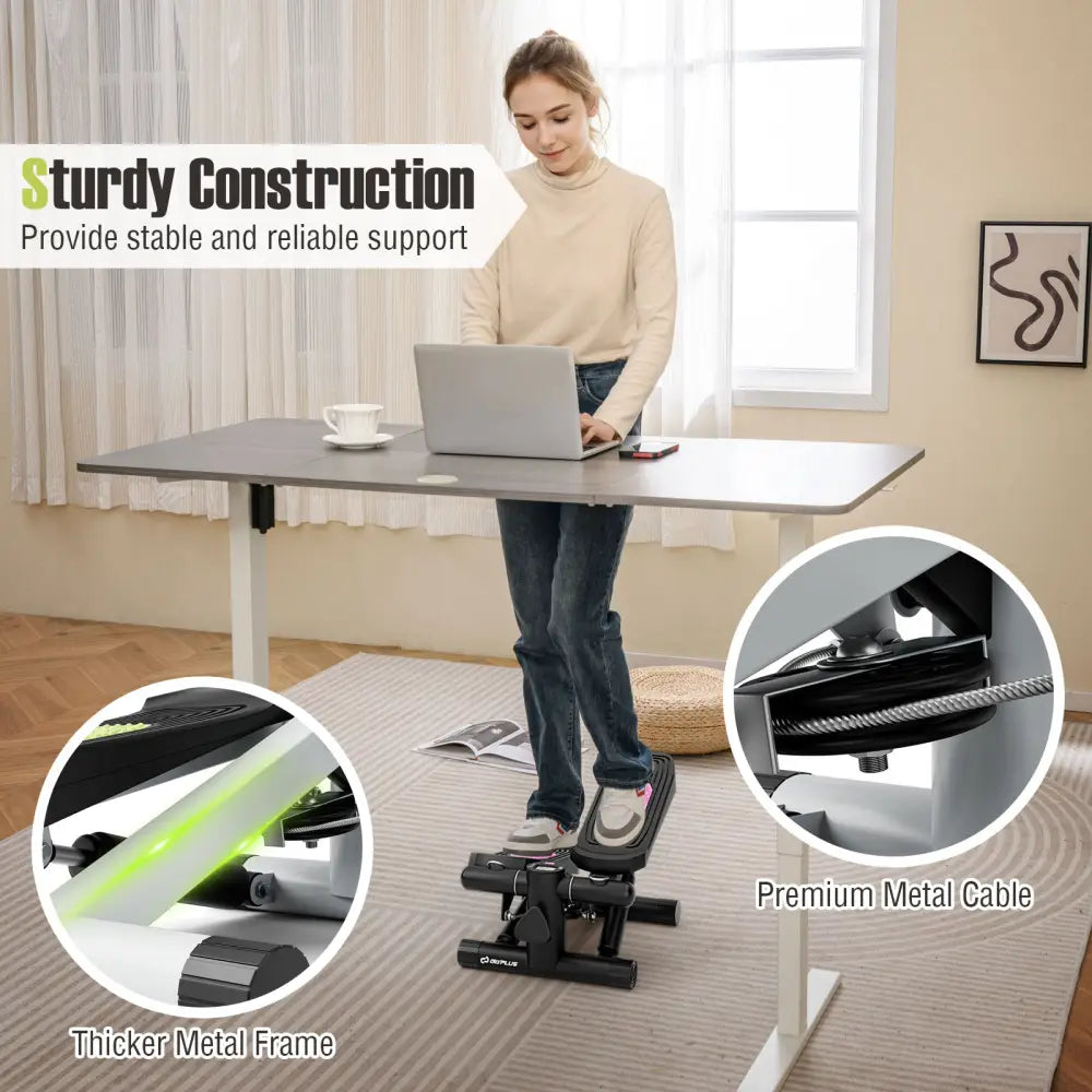 Mini Stepper with Resistance Bands and Adjustable Height for Exercise at Home-White - White - Sport Equipments