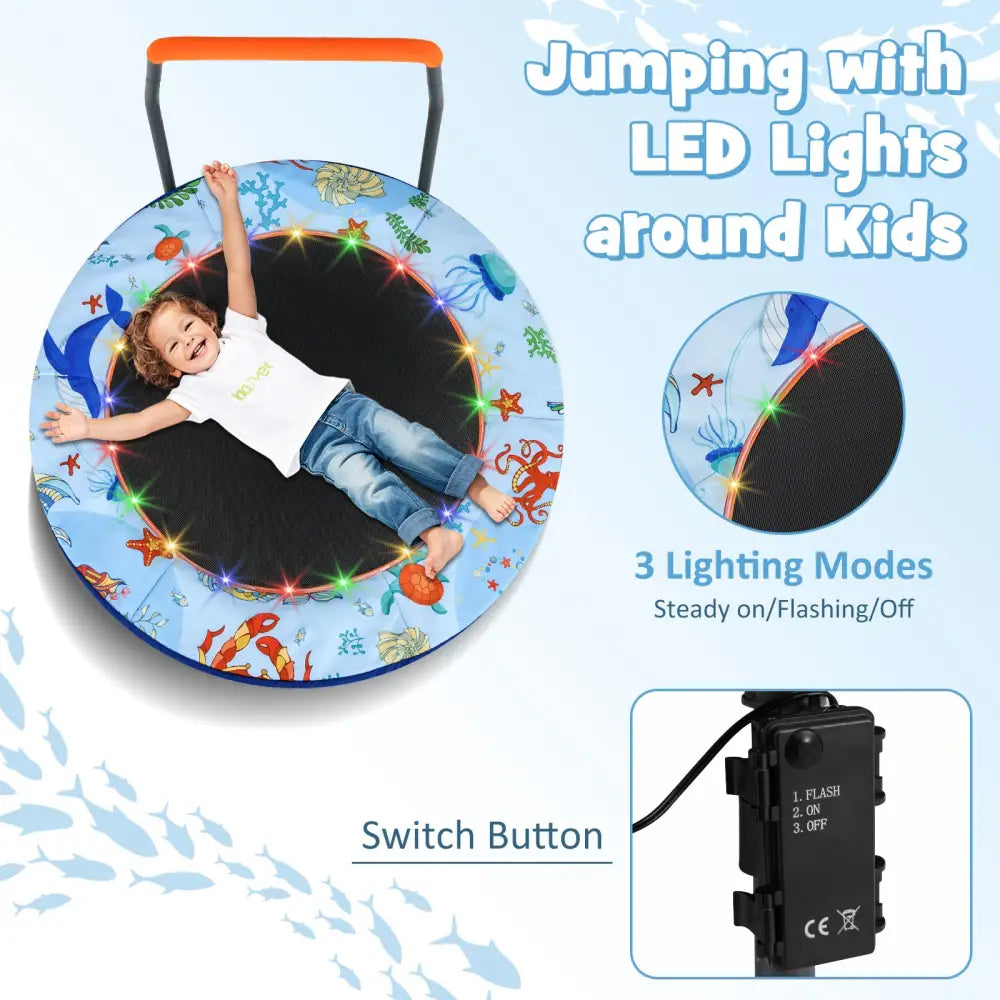Mini Trampoline Folding Small Rebounder for Kids with Lights-Blue - Blue - Trampolines