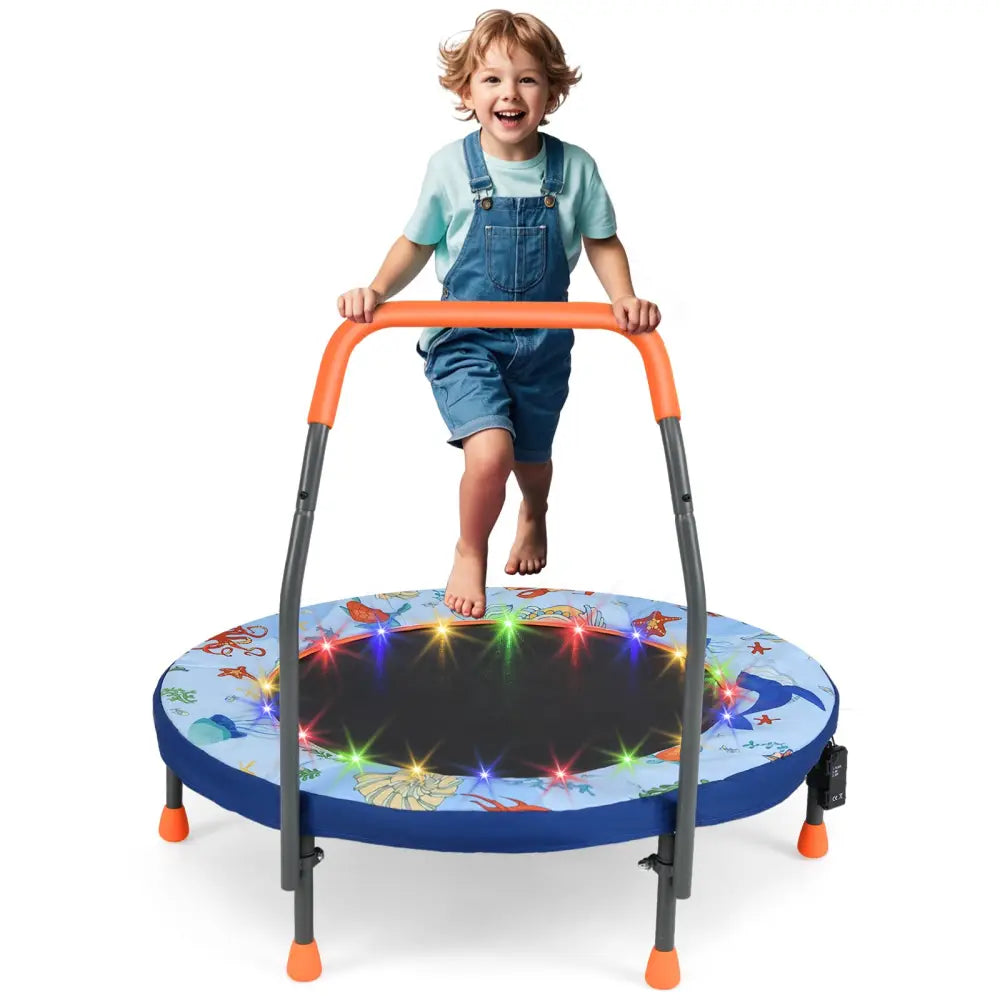 Mini Trampoline Folding Small Rebounder for Kids with Lights-Blue - Blue - Trampolines