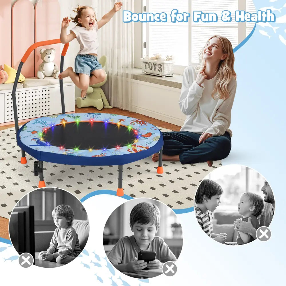 Mini Trampoline Folding Small Rebounder for Kids with Lights-Blue - Blue - Trampolines