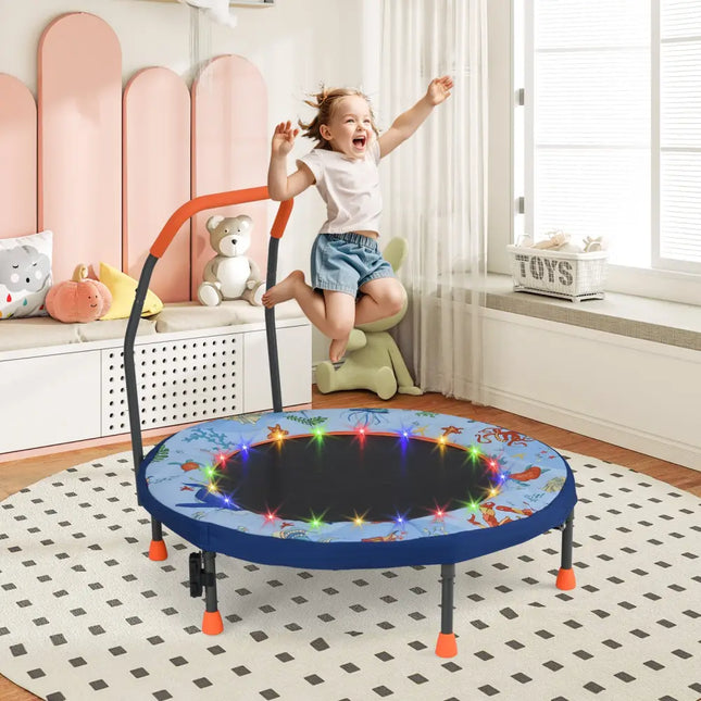 Mini Trampoline Folding Small Rebounder for Kids with Lights-Blue - Blue - Trampolines