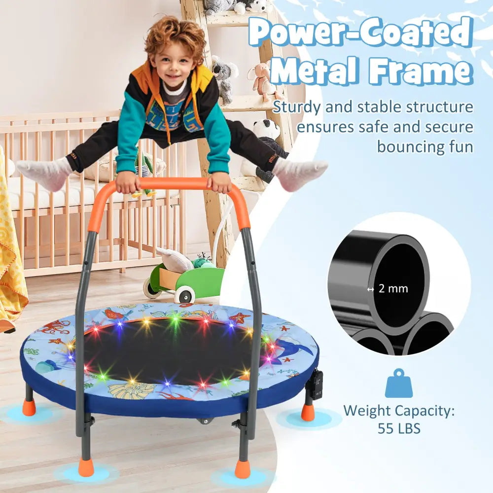 Mini Trampoline Folding Small Rebounder for Kids with Lights-Blue - Blue - Trampolines