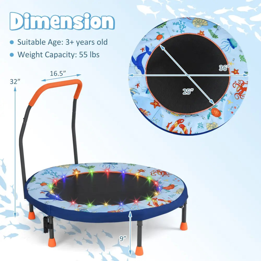 Mini Trampoline Folding Small Rebounder for Kids with Lights-Blue - Blue - Trampolines