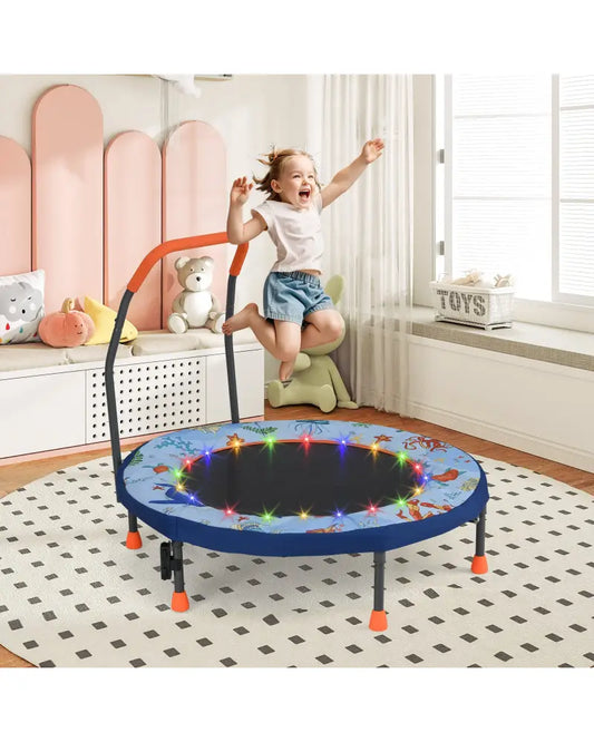 Mini Trampoline Folding Small Rebounder for Kids with Lights-Blue - Blue - Trampolines