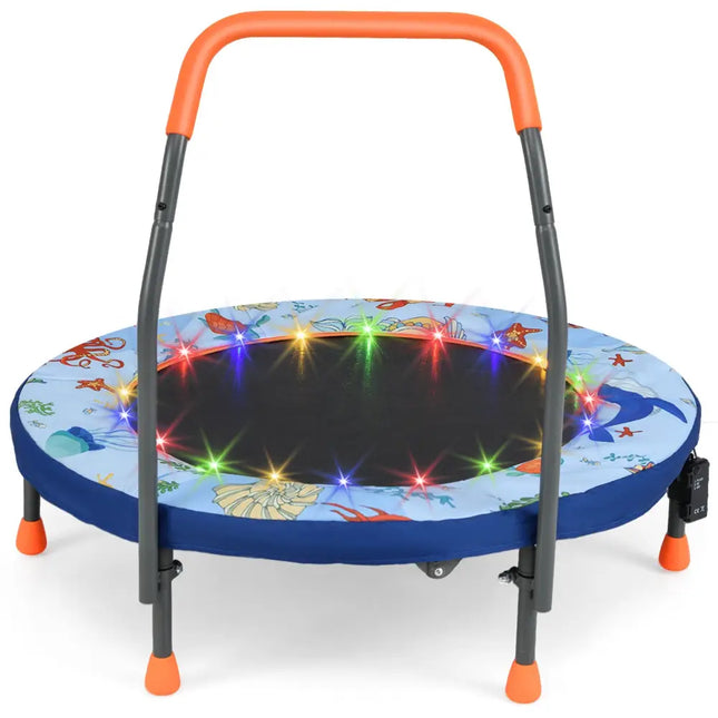 Mini Trampoline Folding Small Rebounder for Kids with Lights-Blue - Blue - Trampolines