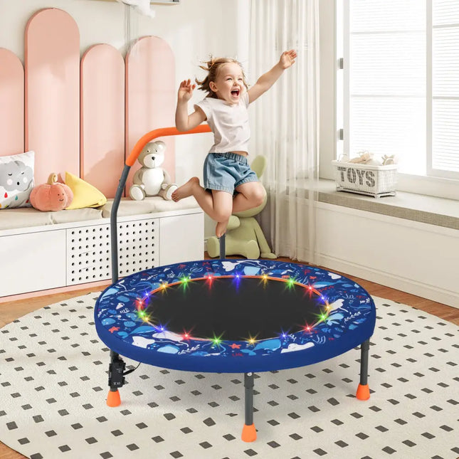 Mini Trampoline Folding Small Rebounder for Kids with Lights-Navy - Navy - Trampolines