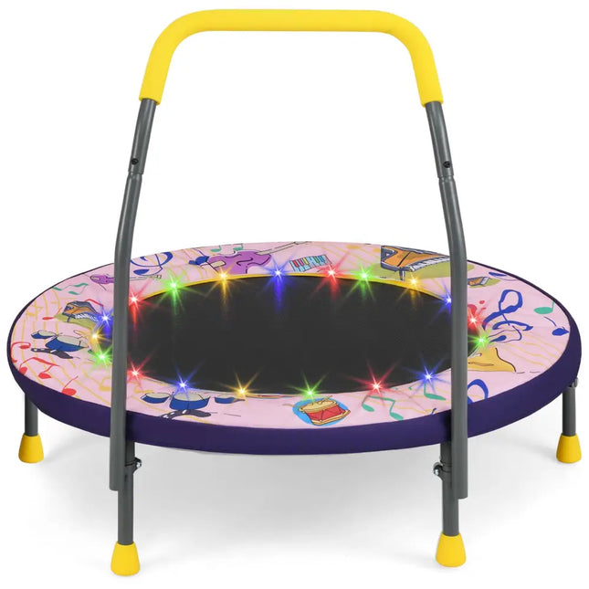 Mini Trampoline Folding Small Rebounder for Kids with Lights-Pink - Pink - Trampolines