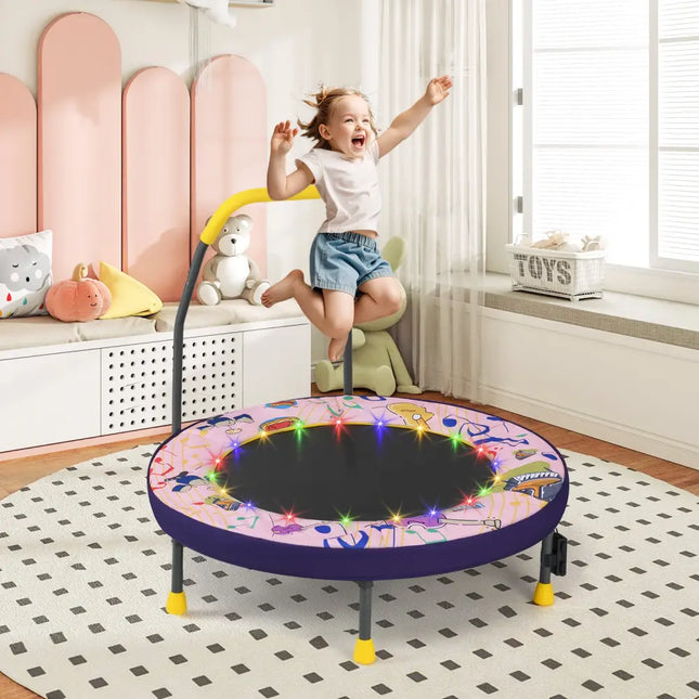 Mini Trampoline Folding Small Rebounder for Kids with Lights-Pink - Pink - Trampolines