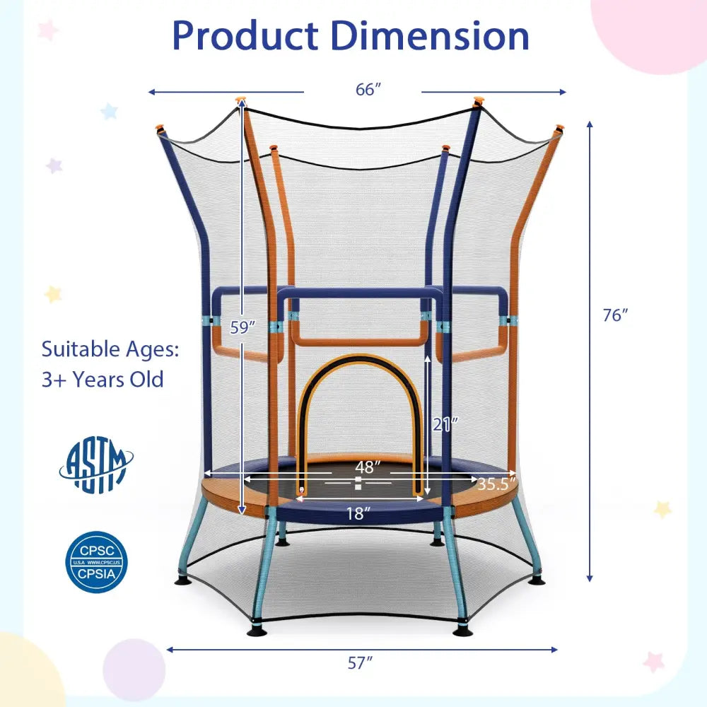 Mini Trampoline for Kids with Safety Enclosure Net and Foam Handles-Orange - Orange - Trampolines