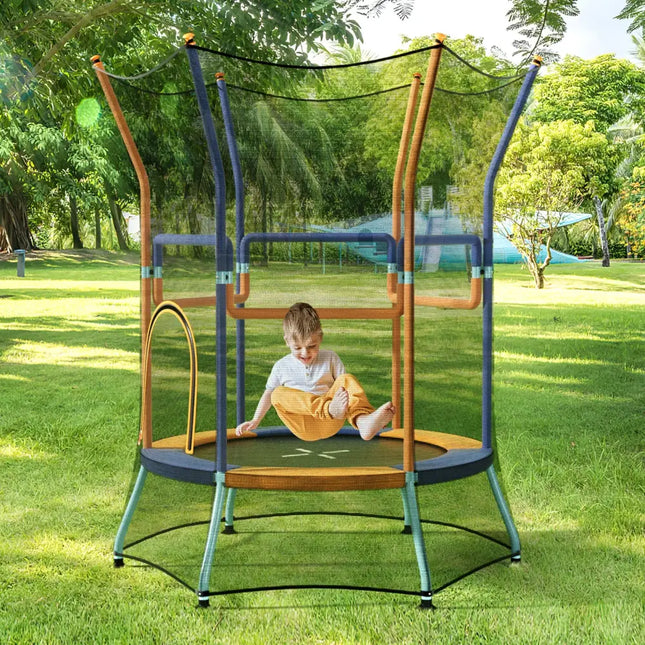 Mini Trampoline for Kids with Safety Enclosure Net and Foam Handles-Orange - Orange - Trampolines