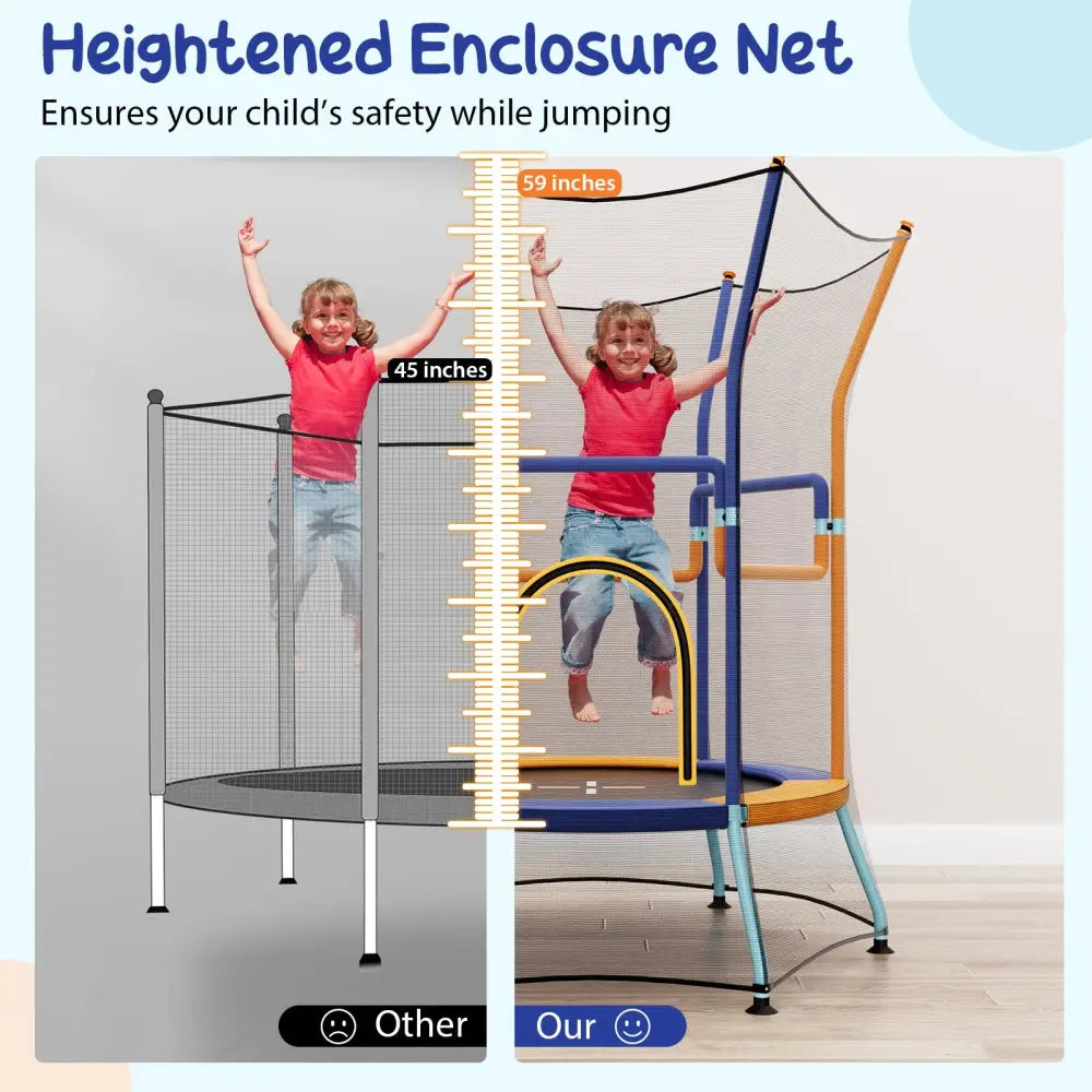 Mini Trampoline for Kids with Safety Enclosure Net and Foam Handles-Orange - Orange - Trampolines