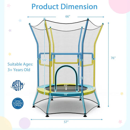 Mini Trampoline for Kids with Safety Enclosure Net and Foam Handles-Yellow - Yellow - Trampolines