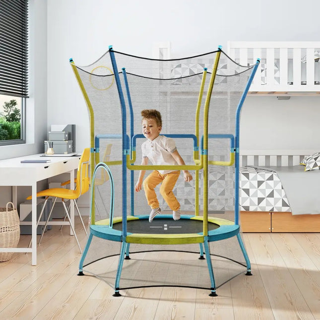 Mini Trampoline for Kids with Safety Enclosure Net and Foam Handles-Yellow - Yellow - Trampolines