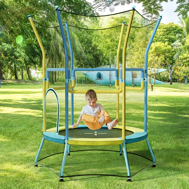 Mini Trampoline for Kids with Safety Enclosure Net and Foam Handles-Yellow - Yellow - Trampolines