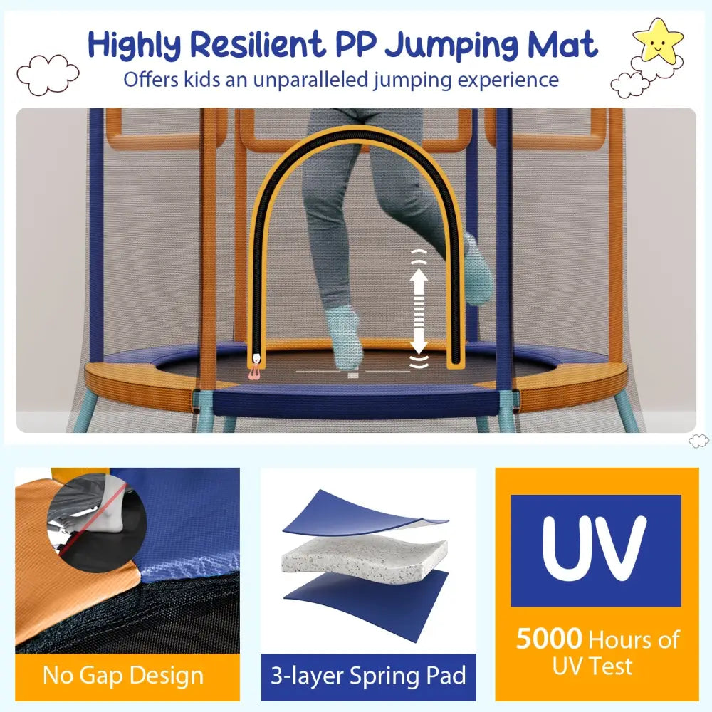 Mini Trampoline for Kids with Safety Enclosure Net and Foam Handles-Orange - Orange - Trampolines