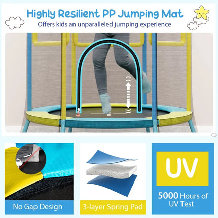 Mini Trampoline for Kids with Safety Enclosure Net and Foam Handles-Yellow - Yellow - Trampolines