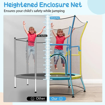 Mini Trampoline for Kids with Safety Enclosure Net and Foam Handles-Yellow - Yellow - Trampolines