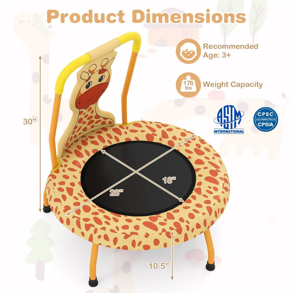 Mini Trampoline for Toddlers with Foam Padded Handle and Safety Padded Cover-Orange - Orange - Trampolines