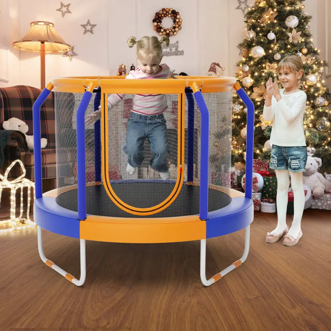 Mini Trampoline with Enclosure and Heavy-duty Metal Frame-Orange - Orange - Trampolines
