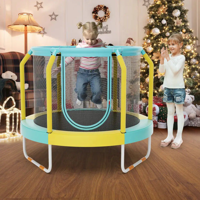 Mini Trampoline with Enclosure and Heavy-duty Metal Frame-Yellow - Yellow - Trampolines