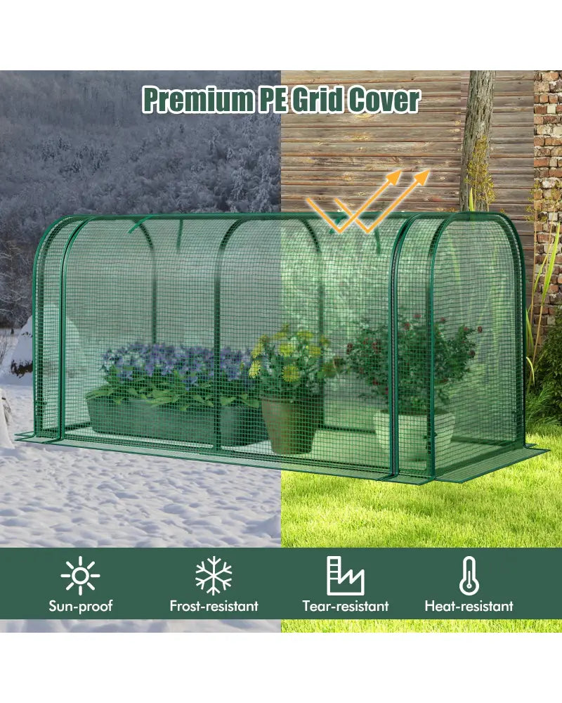 Mini Tunnel Greenhouse with Roll-up Zipper Door-Green - Green - Greenhouses