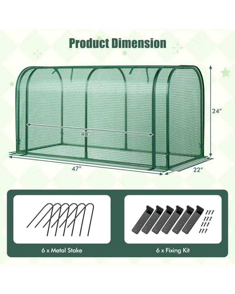 Mini Tunnel Greenhouse with Roll-up Zipper Door-Green - Green - Greenhouses